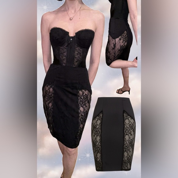 La SENZA Dresses & Skirts - 🖤 Beaded Sheer Lace Panel Pencil Skirt